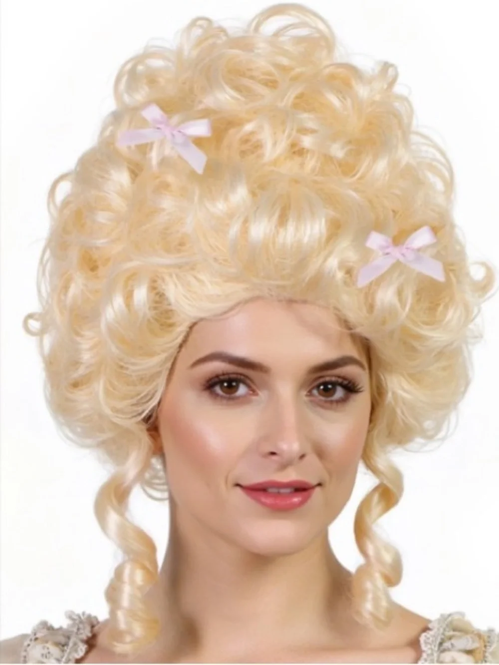 NWOT Victorian Colonial 18th Century Blonde Curly Beehive Wig with Bow Clips